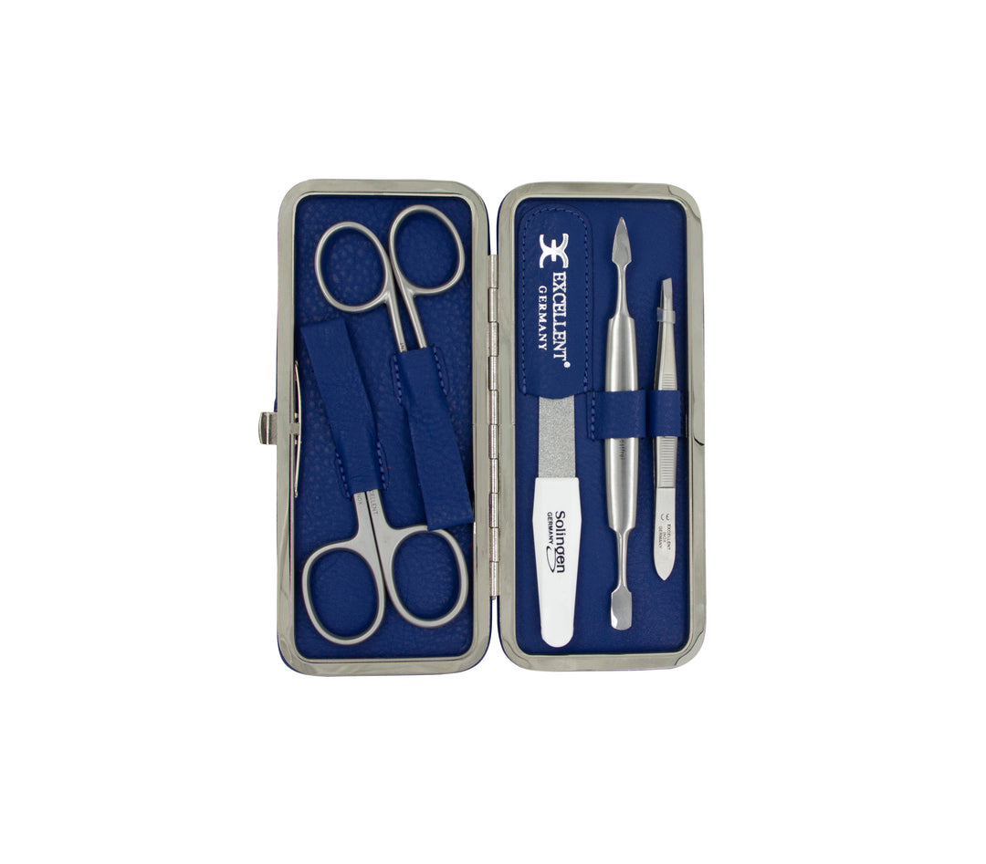Maniküre Etui 5-tlg. aus blauen Naturleder