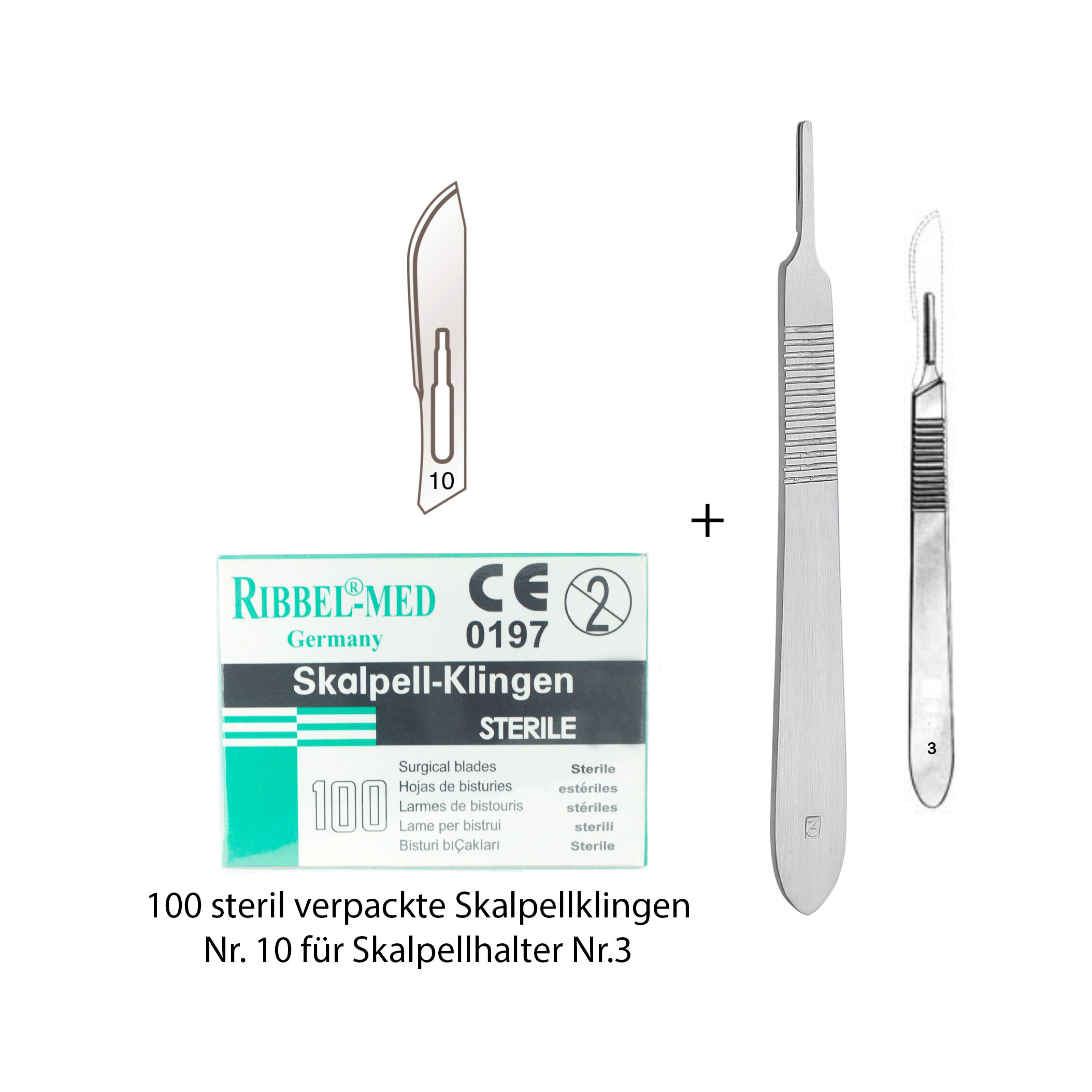 Excellent scalpel handle No. 3 + scalpel holder blades No. 10 for handle No. 3